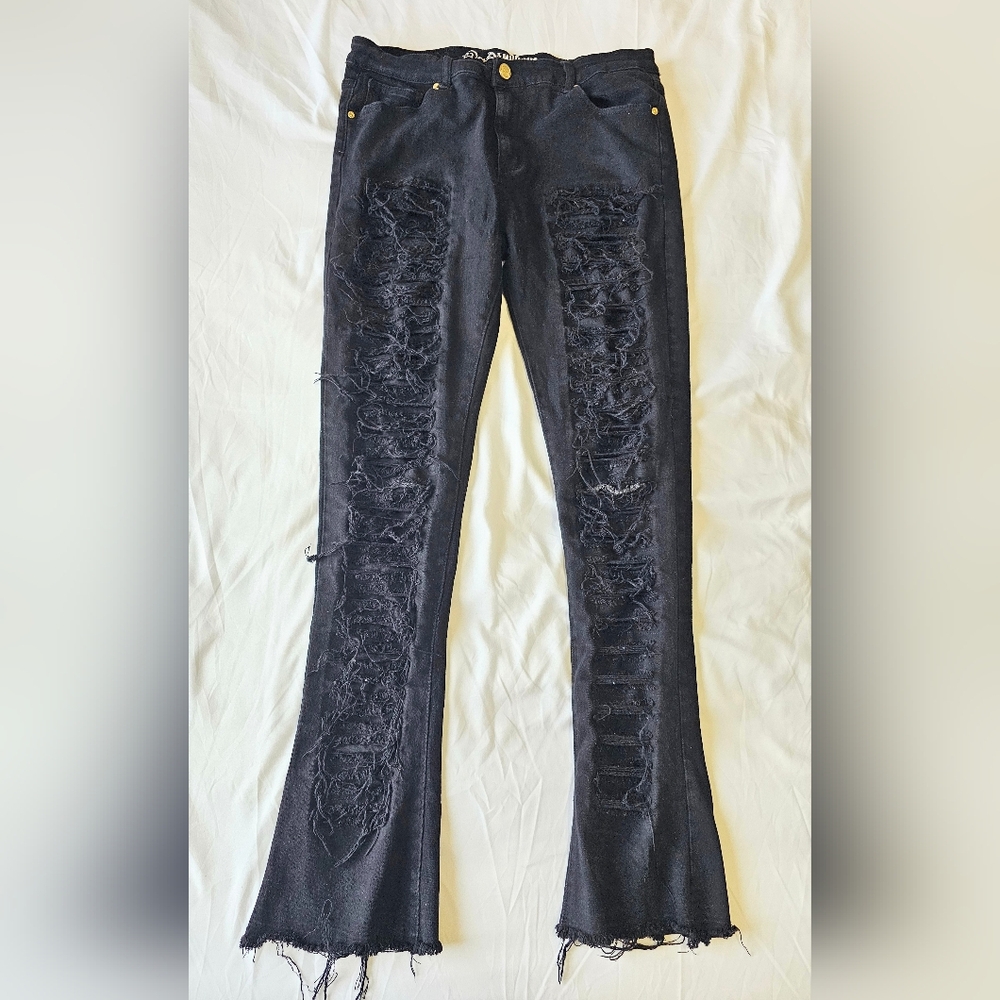 Mens 40x36 Argonaut Black Goth Biker Skater Jeans Distressed Ripped Bootcut